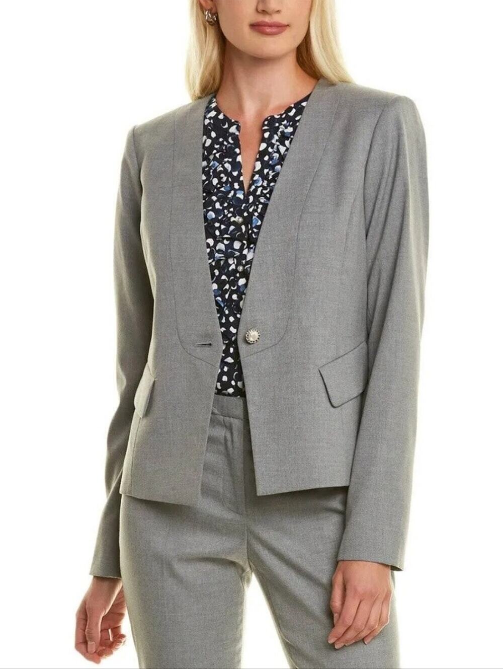 Karl Lagerfeld Light Gray Collarless Single-Button Blazer